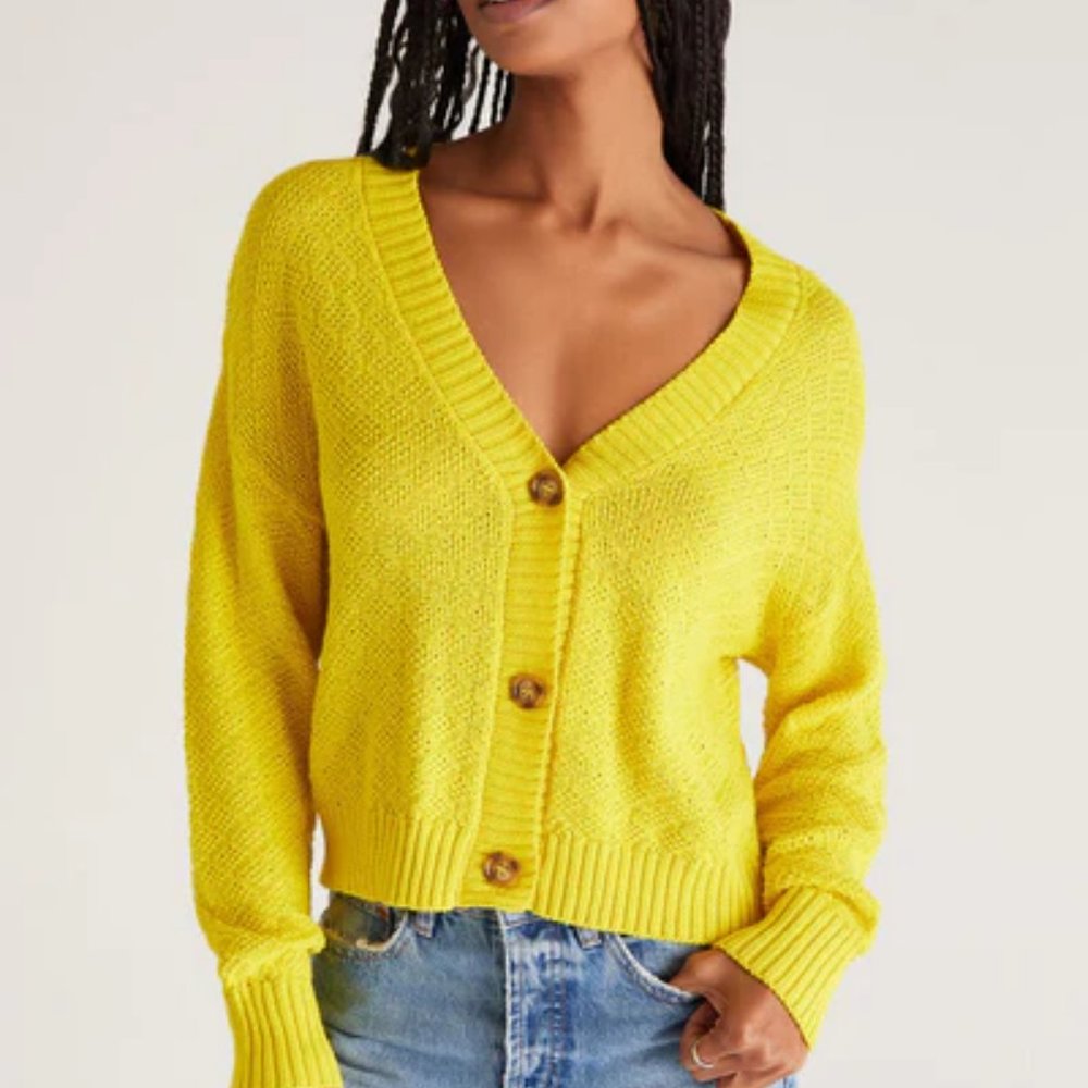 Z Supply Marcy Cardigan Sweater Limestone Yellow Small